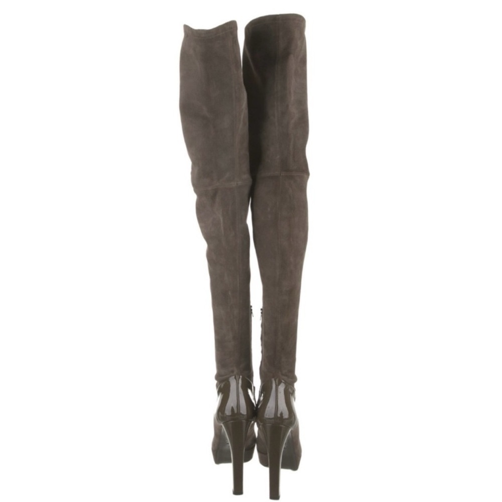 GUCCI Grey Karen Suede & Patent Leather Heel OTK Platform Boot - Picture 3 of 8